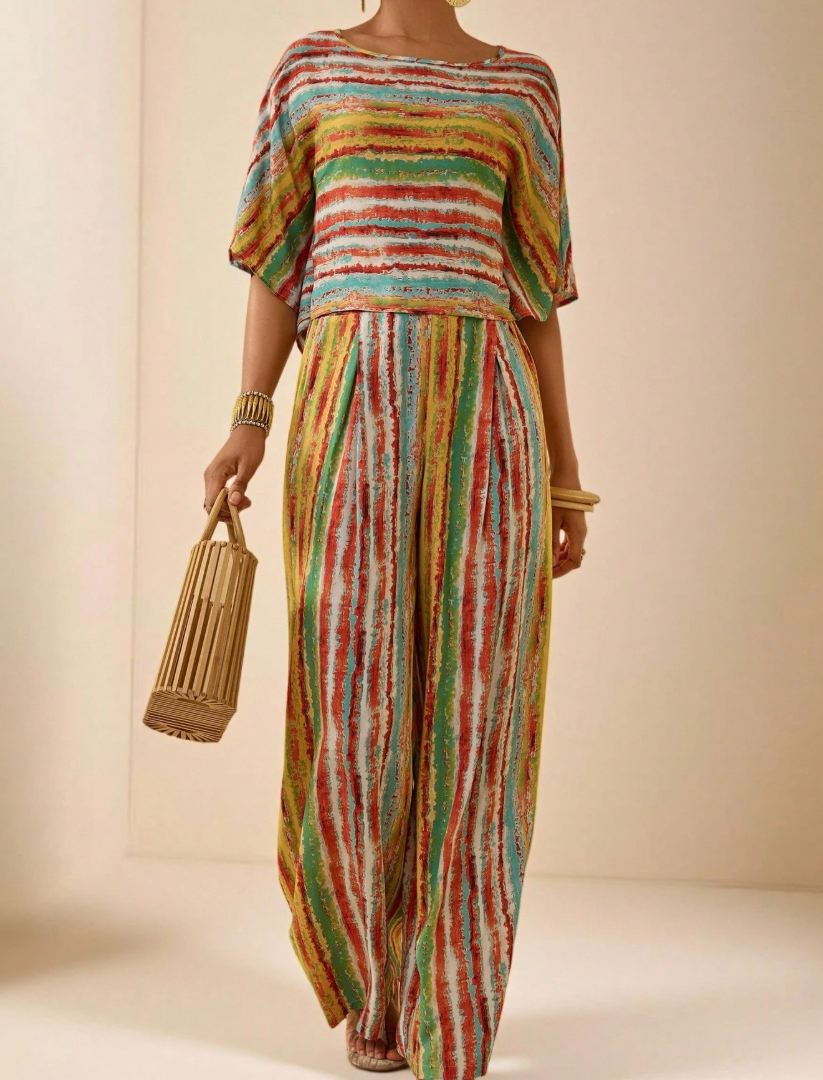 Style Colorful Striped Batwing