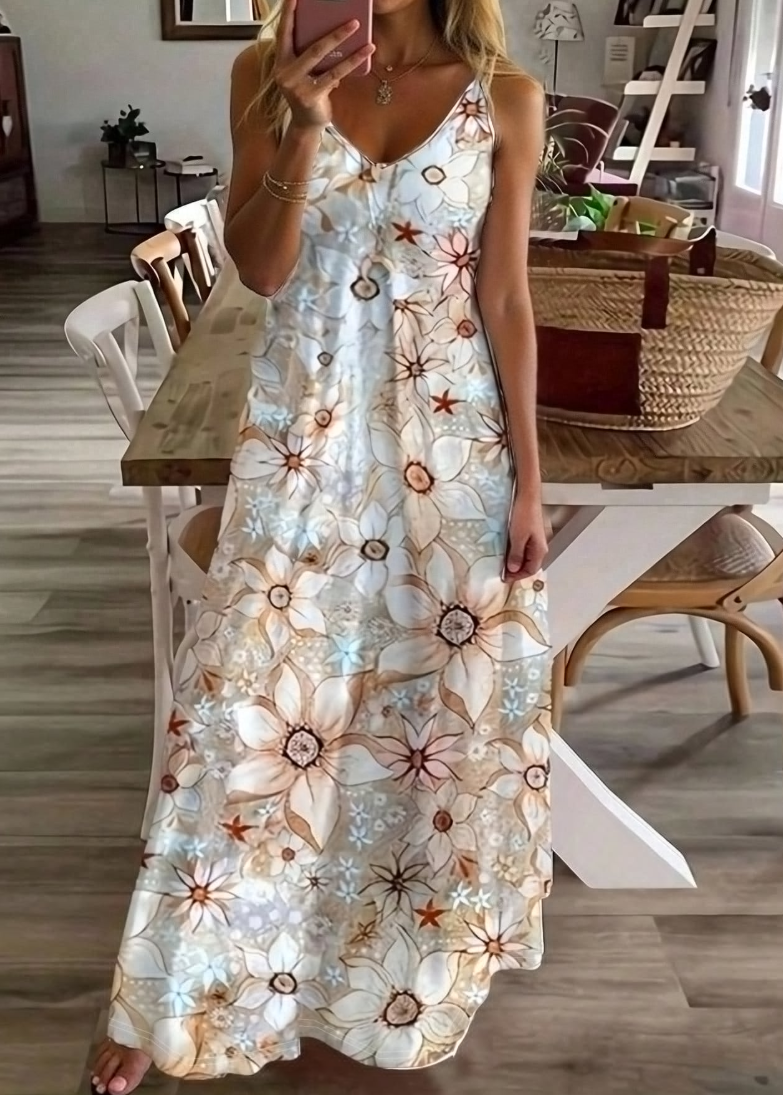 Summer Floral Print Vacation Dress Maxi Women